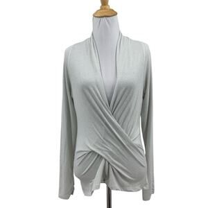 Cache Top Womens L Large Dove Crisscross Front Long Sleeve Plunge VNeck Pullover